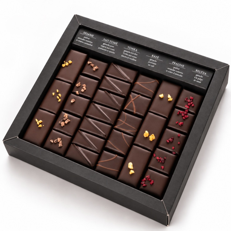 Chocolats extra noir Ilbarritz boîte de ganaches et pralinés artisanaux