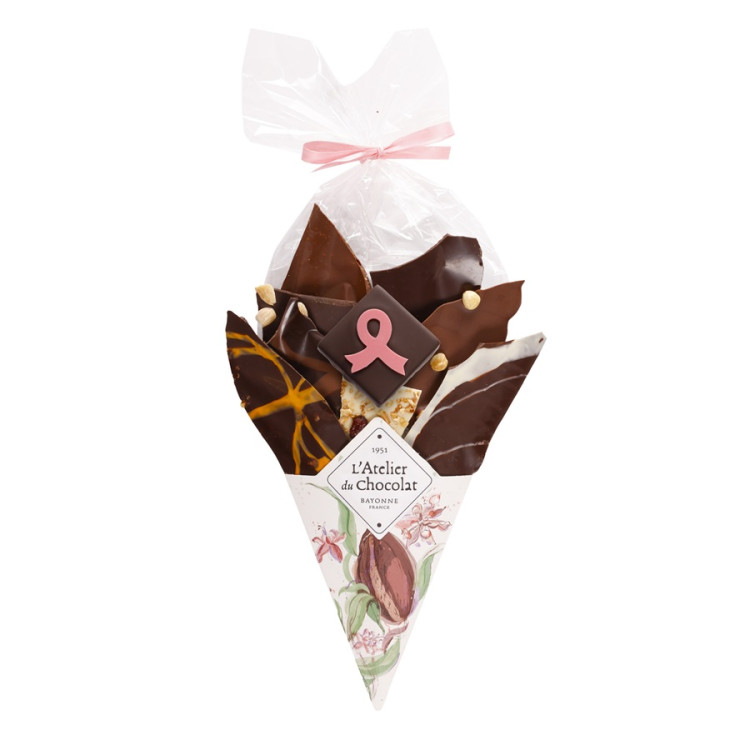 Chocolat Octobre Rose avec Bouchée Bi-couche Ruban Rose chocolat artisanal