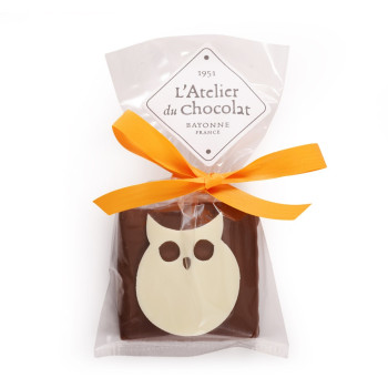 Bouchée Hibou Halloween chocolat au lait et praliné pétillant emballage halloween