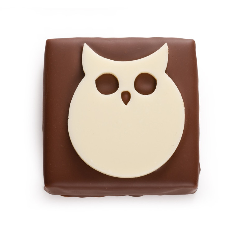 Bouchée Hibou Halloween chocolat au lait et praliné pétillant