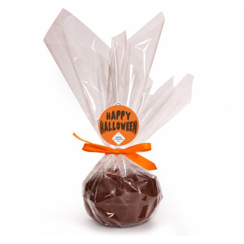 Moulage citrouille chocolat au lait garni de guimauves et fritures Halloween emballage orange
